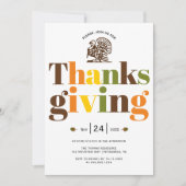 Farbige Typografie und Erntedank von Truthühnern Einladung (Vorderseite)