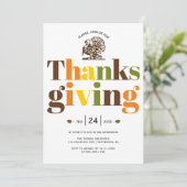 Farbige Typografie und Erntedank von Truthühnern Einladung (Stehend Vorderseite)