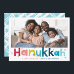 FARBIGE TYPOGRAPHIE Moderne Landschaft Foto hell Feiertagskarte<br><div class="desc">von kat massard >>> WWW.SIMPLYSWEETPAPERIE.COM << Ein super fun kartendesign für HANUKKAH in bunt und niedlicher Kreuzschraffur auf der Rückseite. Maximaler Platz,  um Ihre schöne Familie auch zu zeigen!</div>