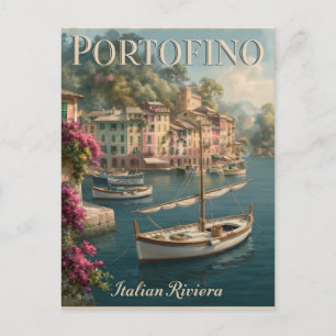 Farbige Uferpromenade und Boote in Portofino, Ital Feiertagspostkarte