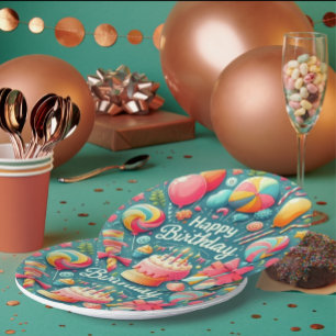 Farbige und fröhliche Happy Birthday-Feier Pappteller