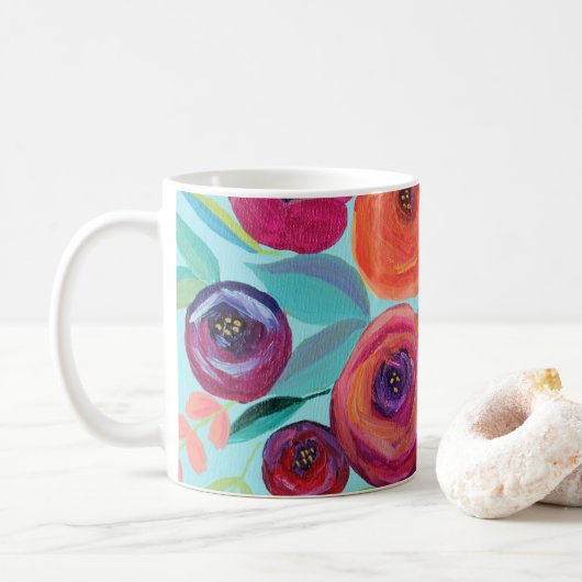 Farbige und helle Blütenblüten Kaffeetasse (Mit Donut)