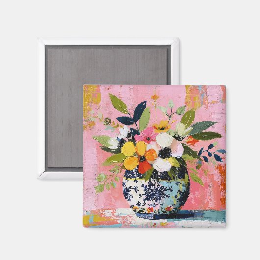 Farbige und lebendige Blumenvase Magnet (Vorderseite/Rückseite)