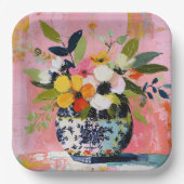 Farbige und lebendige Blumenvase Pappteller (Vorderseite)