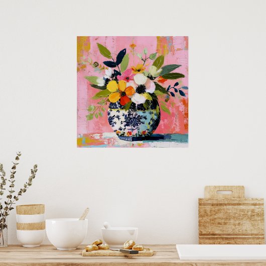 Farbige und lebendige Blumenvase Poster (Küche)