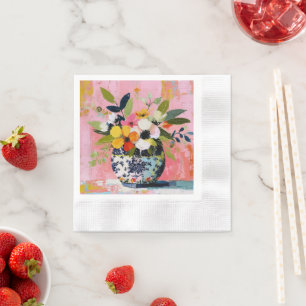 Farbige und lebendige Blumenvase Serviette