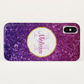 Farbige und Lila Glitzer-Edelsteine Monogramm Case-Mate iPhone Hülle (Rückseite (Horizontal))