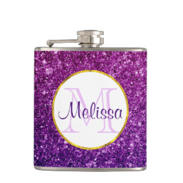 Farbige und Lila Glitzer-Edelsteine Monogramm Flachmann