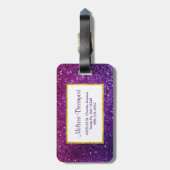 Farbige und Lila Glitzer-Edelsteine Monogramm Gepäckanhänger (Rückseite vertikal)