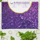 Farbige und Lila Glitzer-Edelsteine Monogramm Geschirrtuch (Gefaltet)