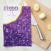 Farbige und Lila Glitzer-Edelsteine Monogramm Geschirrtuch (Viertel Falte)