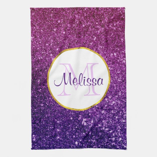 Farbige und Lila Glitzer-Edelsteine Monogramm Geschirrtuch (Vertikal)