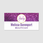 Farbige und Lila Glitzer-Edelsteine Monogramm Namensschild (Vorderseite)