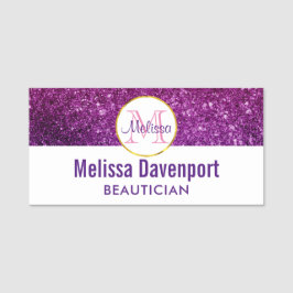 Farbige und Lila Glitzer-Edelsteine Monogramm Namensschild