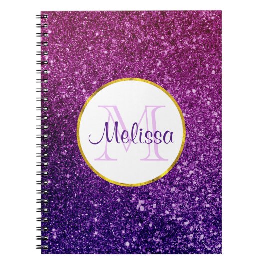 Farbige und Lila Glitzer-Edelsteine Monogramm Notizblock (Vorderseite)