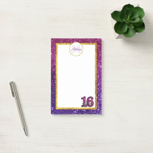 Farbige und Lila Glitzer-Edelsteine Monogramm Post-it Klebezettel (Büro)