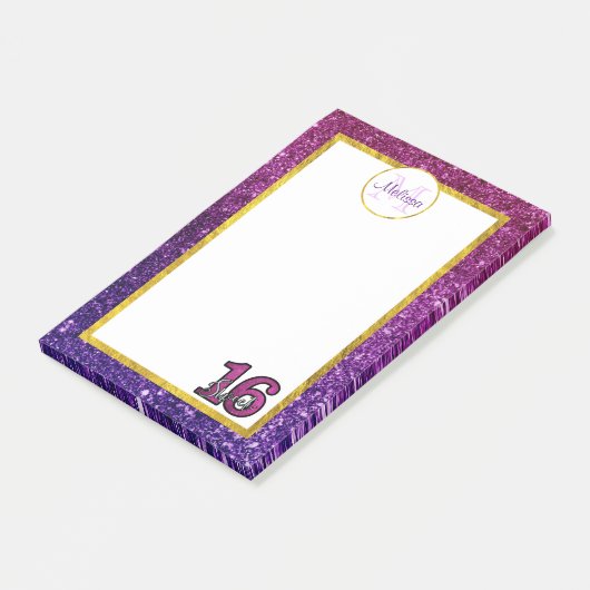 Farbige und Lila Glitzer-Edelsteine Monogramm Post-it Klebezettel (angewinkelt)