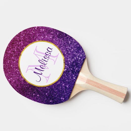Farbige und Lila Glitzer-Edelsteine Monogramm Tischtennis Schläger (Seitenansicht)
