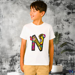 Farbige und lustige Monogram N Tribal und Doodle S T-Shirt