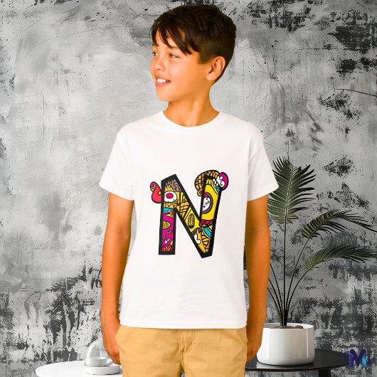 Farbige und lustige Monogram N Tribal und Doodle S T-Shirt