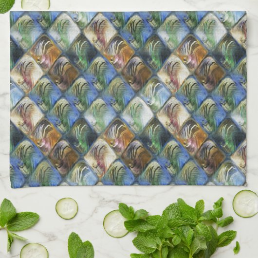 Farbige und polierte Fliesen aus Holz oder Stein Geschirrtuch (Gefaltet)