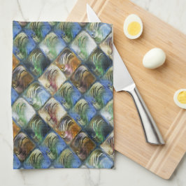 Farbige und polierte Fliesen aus Holz oder Stein Geschirrtuch