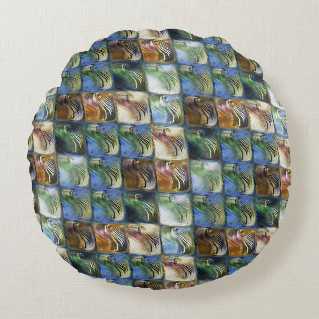 Farbige und polierte Fliesen aus Holz oder Stein Rundes Kissen (Vorderseite)