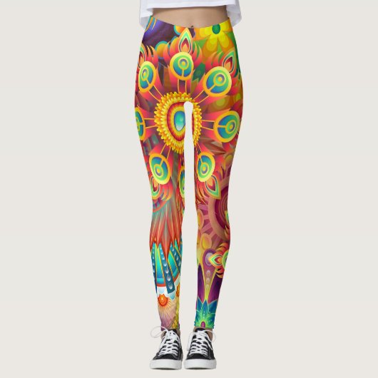 Farbige und psychedelische Blume Leggings (Vorderseite)