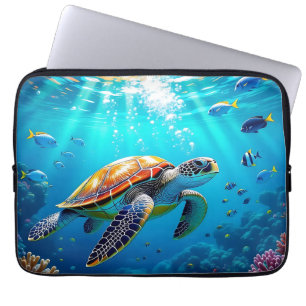 Farbige Unterwasserszene mit Meeresschildkröte   Laptopschutzhülle