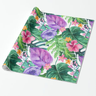 Farbige üppige tropische Blumen und Blätter Collag Geschenkpapier