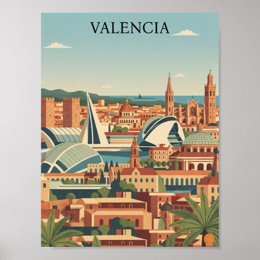 Farbige Valencia Spanien Vintage Reise Poster (Vorne)
