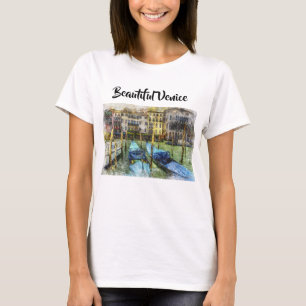 Farbige Venedig Blaue Gondeln Malerei T-Shirt