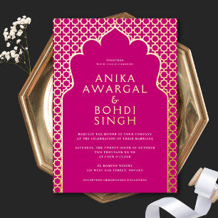 Farbige, verzierte indische Fenstergitter-Hochzeit Folieneinladung