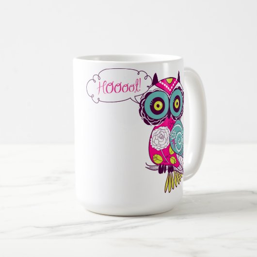 Farbige Verzierte Retro-Blütenblüte Hot Pink Tasse (VorderseiteRechts)