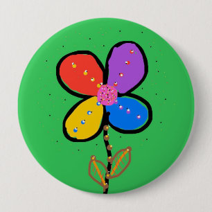 Farbige vierblättrige Kleeblatt-Blumen-Handzeichnu Button