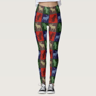 Farbige Vierquadrat-Elche-Muster Leggings