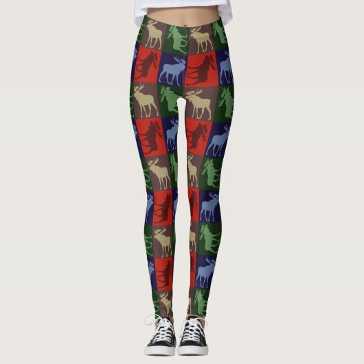 Farbige Vierquadrat-Elche-Muster Leggings (Vorderseite)