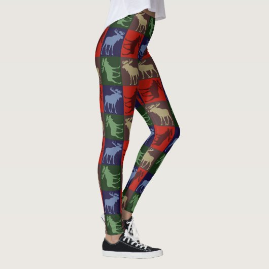 Farbige Vierquadrat-Elche-Muster Leggings (Rechts)