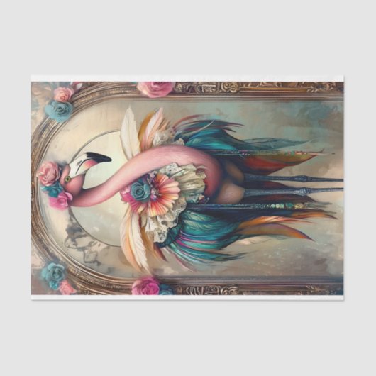 Farbige Viktorianische Flamingo BH5 Decoupage Seidenpapier (Vorderseite)