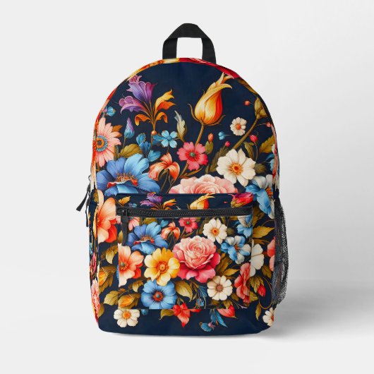 Farbige Vintage Abstrakte Blume Collage Bedruckter Rucksack (Vorderseite)