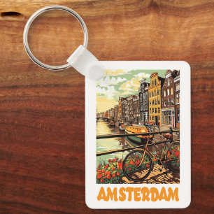 Farbige Vintage Amsterdam Holland Kanal Stadt Schlüsselanhänger