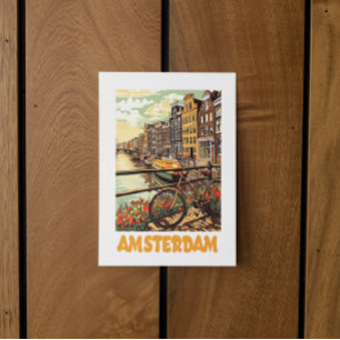 Farbige Vintage Amsterdam Niederlande Kanalstadt  Postkarte