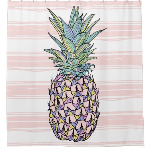 Farbige Vintage Ananas Duschvorhang (Vorderseite)