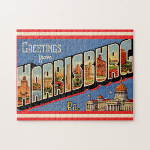 Farbige Vintage-Ansicht von Harrisburg PA 11x14 Puzzle