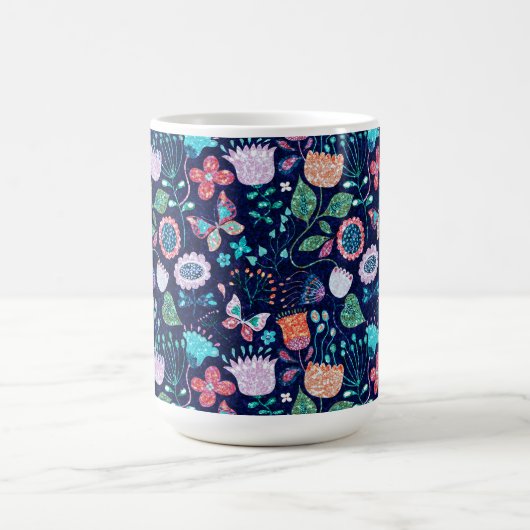 Farbige Vintage Blume und Schmetterlingsmuster Kaffeetasse (Mittel)