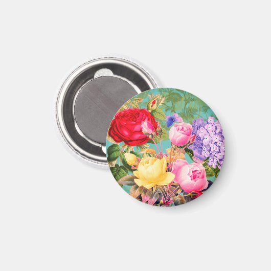 Farbige Vintage Blumendrucke Magnet (Vorderseite/Rückseite)
