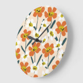 Farbige, Vintage Blumenmuster. Große Wanduhr (Winkel)