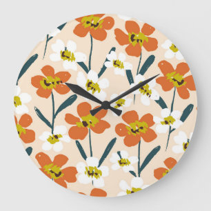 Farbige, Vintage Blumenmuster. Große Wanduhr