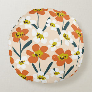 Farbige, Vintage Blumenmuster. Rundes Kissen