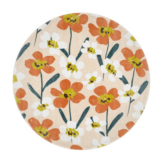 Farbige, Vintage Blumenmuster. Schneidebrett (Vorderseite)